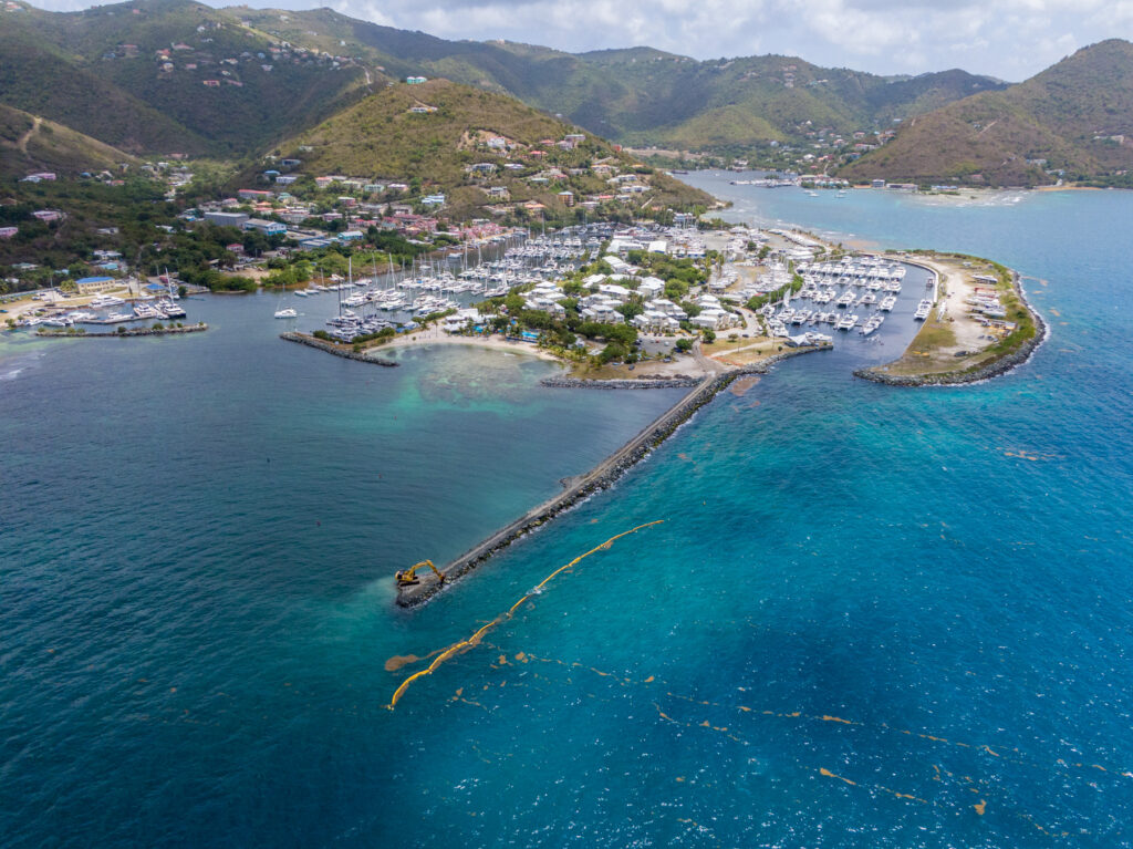 Nanny Cay South Marina aerial view of breakwater